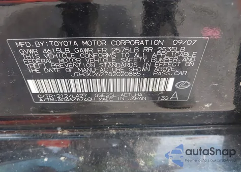 2008 Lexus Is 250 z USA, uszkodzony, nr VIN JTHCK262782020885